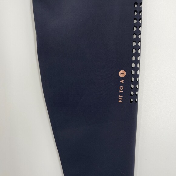 TED BAKER Fit to a T Laser Cut Dark Navy Blue Perforated Leggings Size M - Picture 7 of 9
